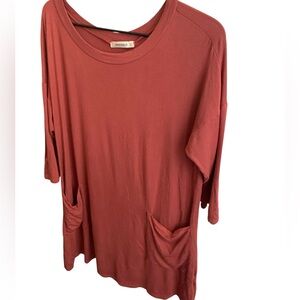 EMERALD Terracotta Tunic with Pockets & Button Back Woman’s Plus Size 1XL